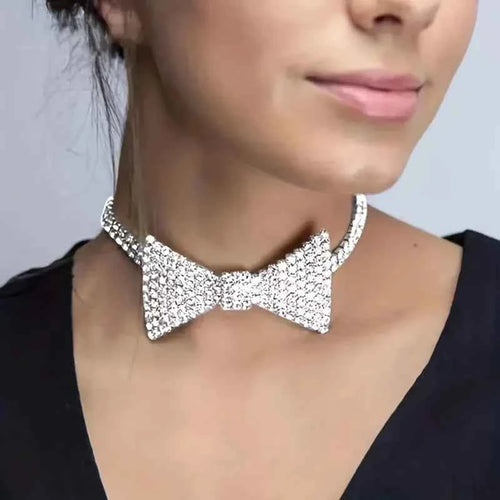 Elegant Crystal Bow Necklace - Rhinestone Jewelry Accessory