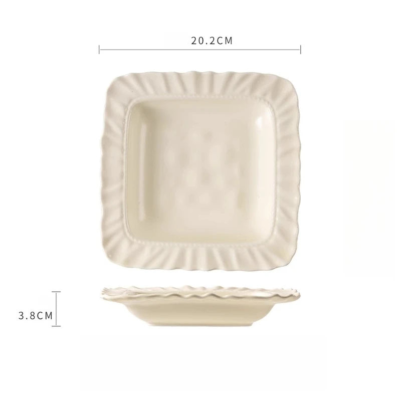 Elegant Square Ceramic Dinner Plate - Milk Yellow