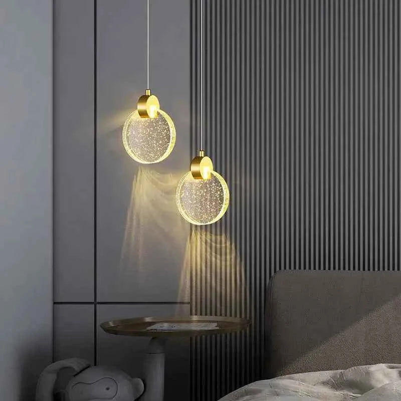 Modern Crystal Pendant Lamp - Elegant Bedside Hanging Lighting