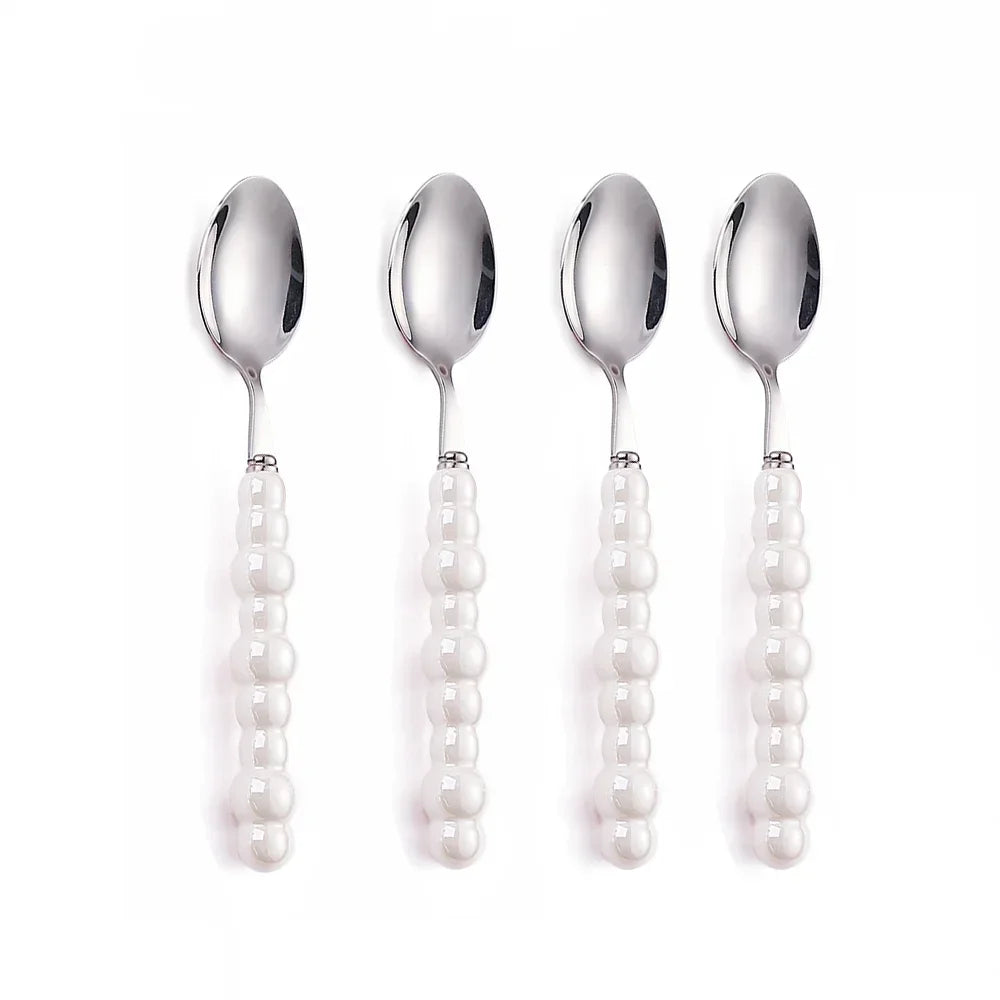 Luxury Pearl Flatware Set - Premium Ceramic Handle Cutlery