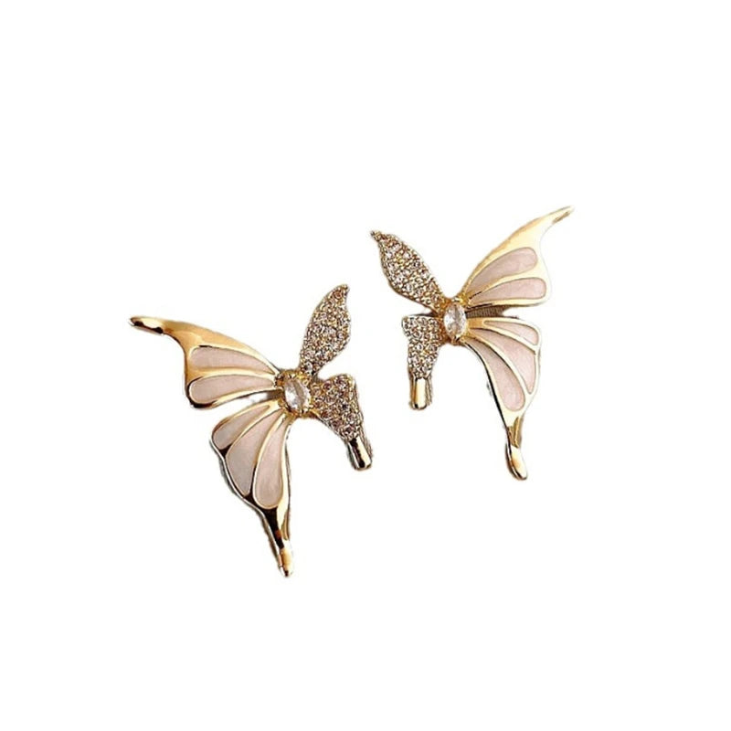 Elegant Zircon Butterfly Stud Earrings - Gold Fashion Jewelry