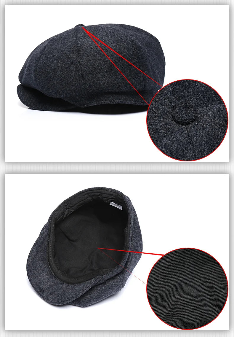 Premium Winter Wool Cap - Thickened Tweed Newsboy Style