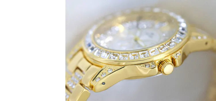 Elegant Women's Diamond Wrist Watch - Waterproof Silver Gold