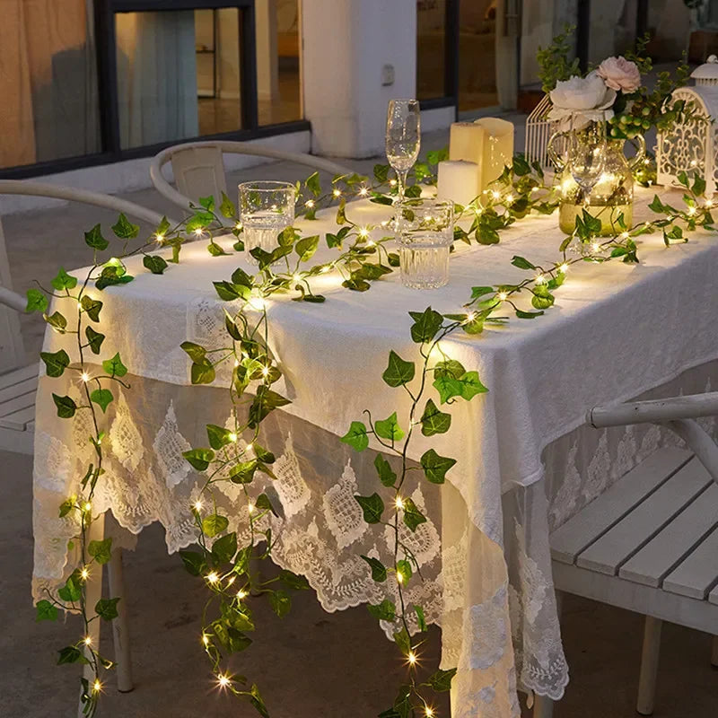 Tulique Premium Artificial Vine Fairy Lights - Green Leaf Garland