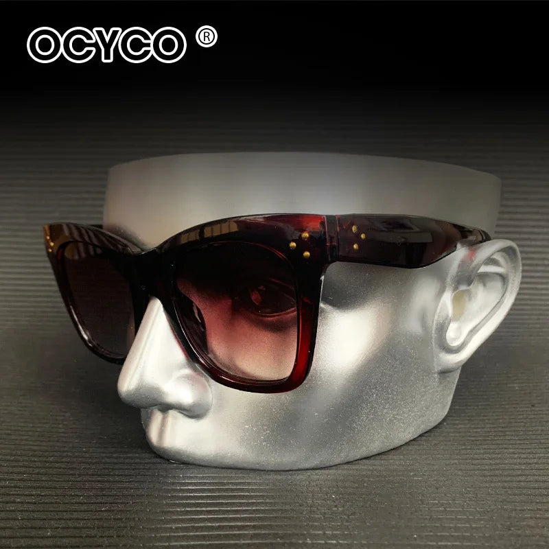 Luxury Rectangle Sunglasses - Gradient Lens & Rivet Details