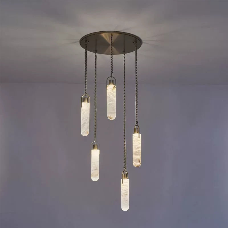 Luxury Marble Pendant Chandelier – Premium Solid Brass Multi-Light Ceiling Lamp for Living Room, Dining Area, Loft & Staircase Decor - Tulique