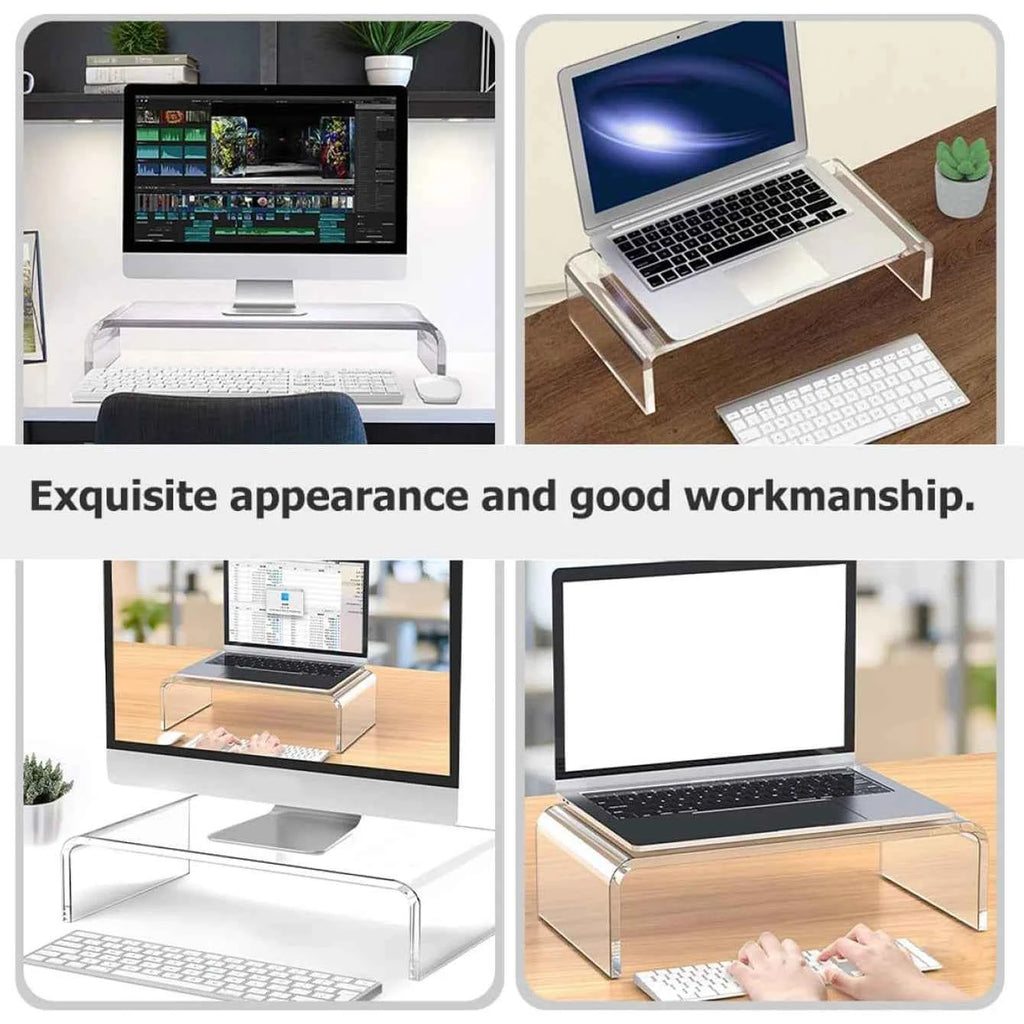Acrylic monitor stand, laptop lift - transparent PC stand with sturdy platform, suitable for home office, keyboard and mouse sto