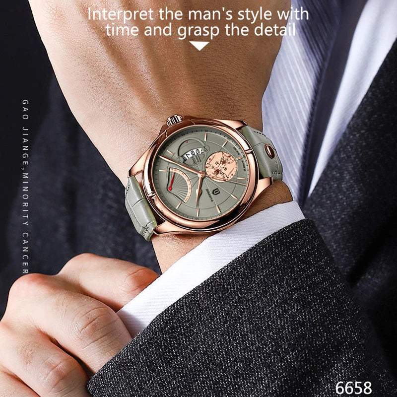 Luxury Business Men's Quartz Wristwatch - Waterproof Leather Strap