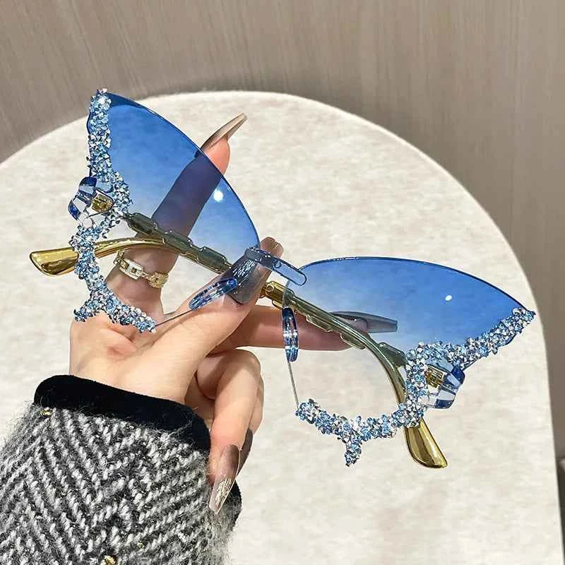 Premium Cat Eye Butterfly Sunglasses - Rimless Statement Shades