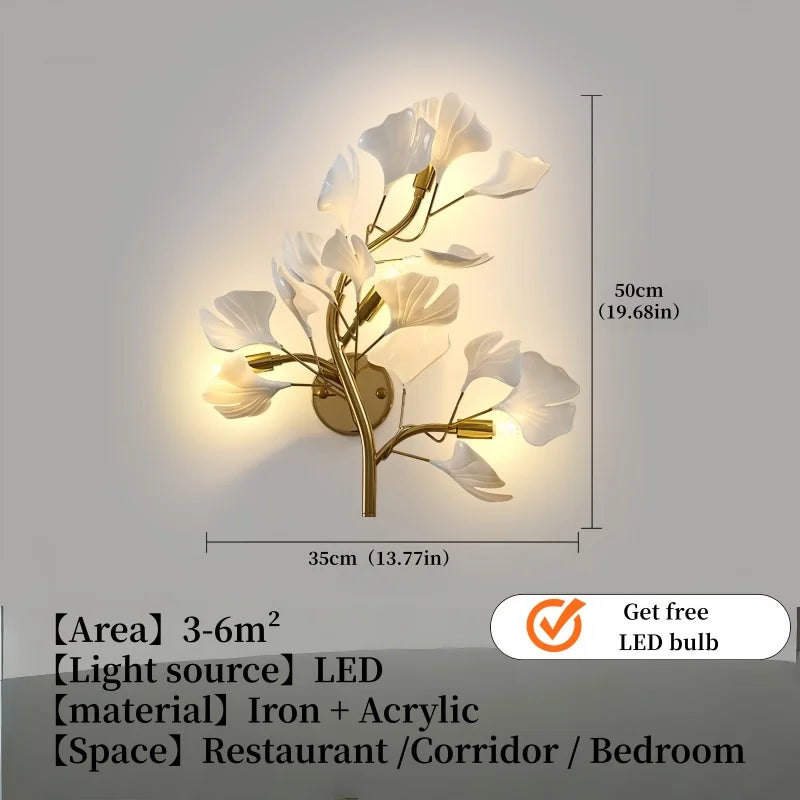 Luxury Gold Ginkgo Leaf Wall Sconce - Modern LED Wall Light