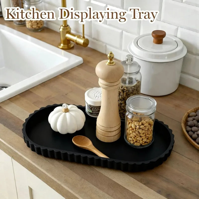 Elegant Scalloped Edge Luxury Decorative Tray - Oval Design