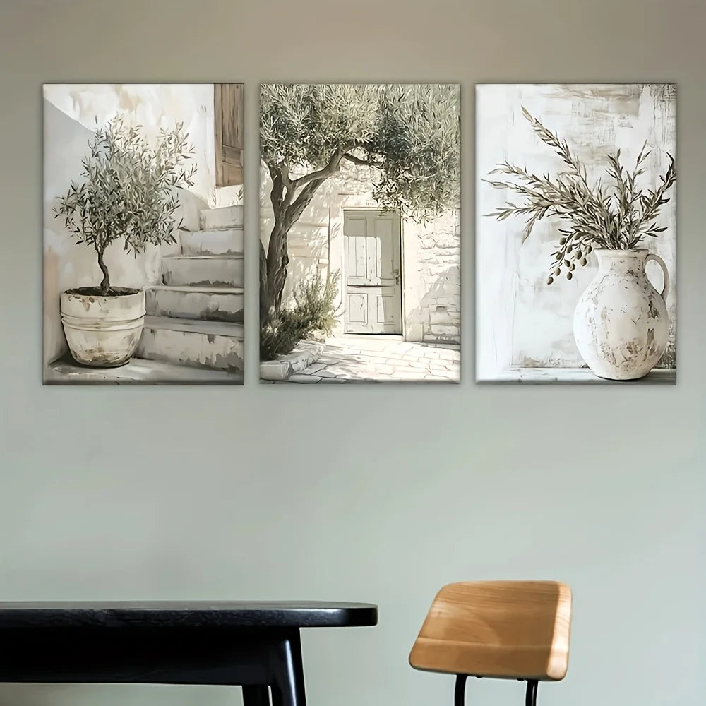 Elegant Frameless Olive Tree Canvas - Mediterranean Wall Art