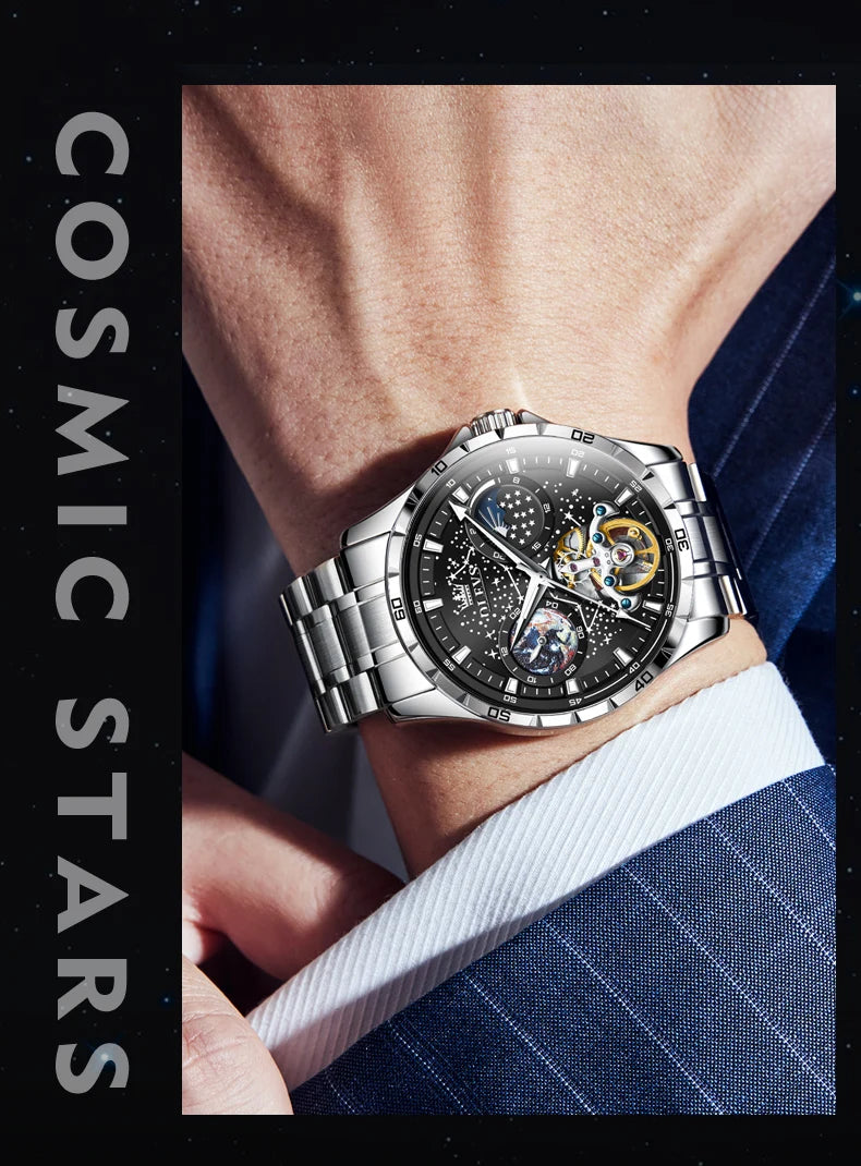 Luxury Men's Moon Phase Watch - Skeleton Chronograph