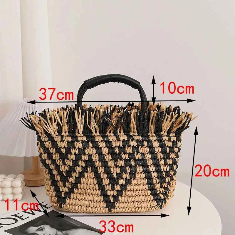 Elegant Straw Beach Tote - Tassel Accent