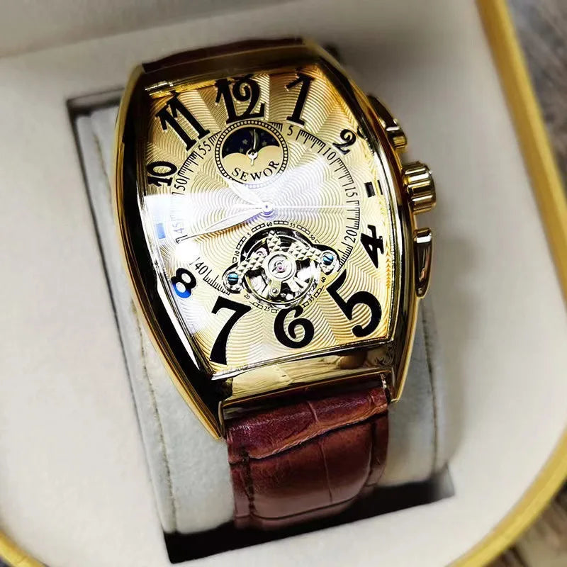 Luxury Automatic Mechanical Watch - Skeleton Tonneau Dial