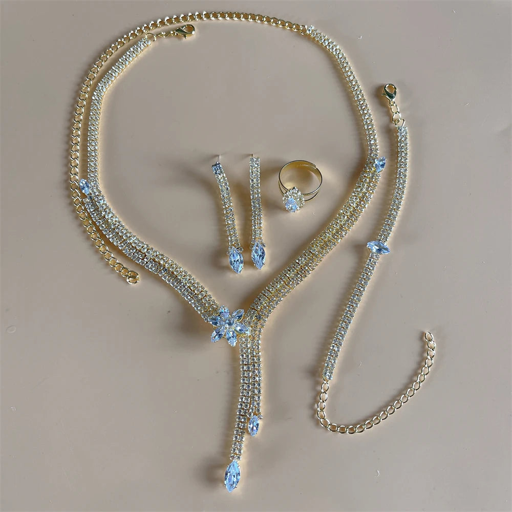 Elegant Crystal Tassel Wedding Jewelry Set - Silver & Gold