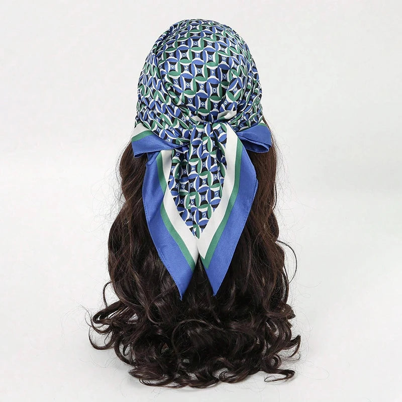 Luxury Silk Square Scarf - Elegant Satin Print Neck Wrap