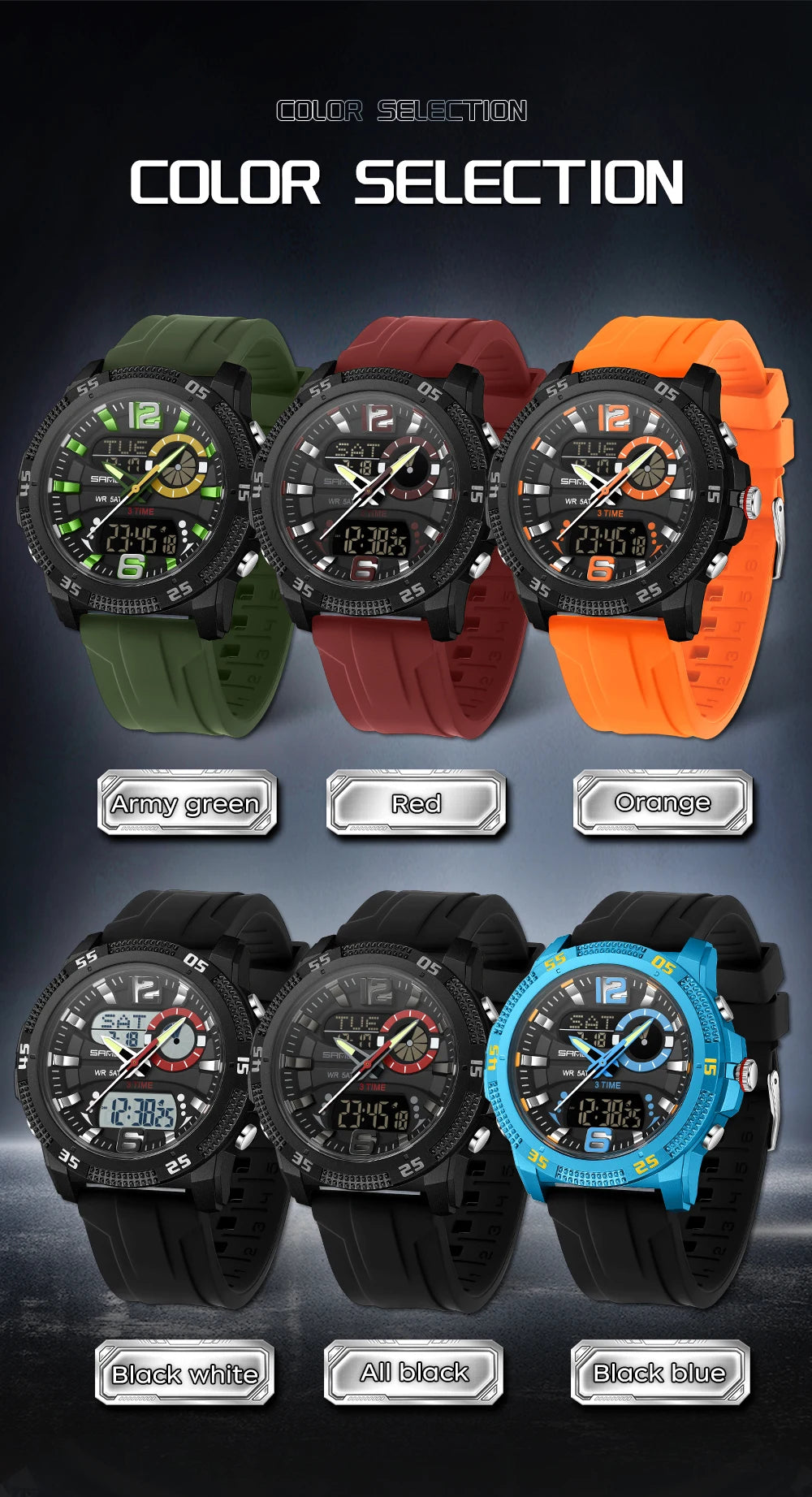 Premium Men's Sports Watch - Dual Time LED
