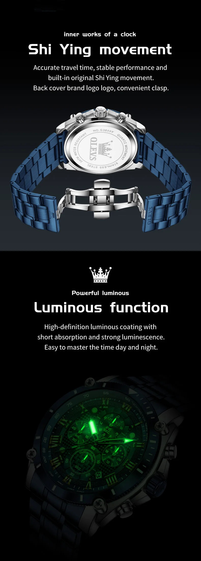 OLEVS Watches Man 3689 Multifunctional Sports Quartz Watch 30m Waterproof Luminous Date Mens Watch Original Business Brand - Tulique