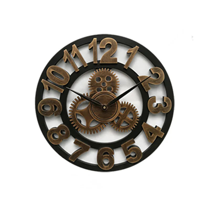 Premium Industrial Wood Wall Clock - European Retro Style