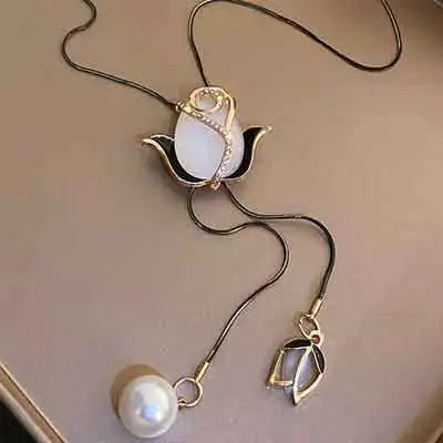 Luxury Crystal Flower Long Sweater Necklace - Elegant Pendant