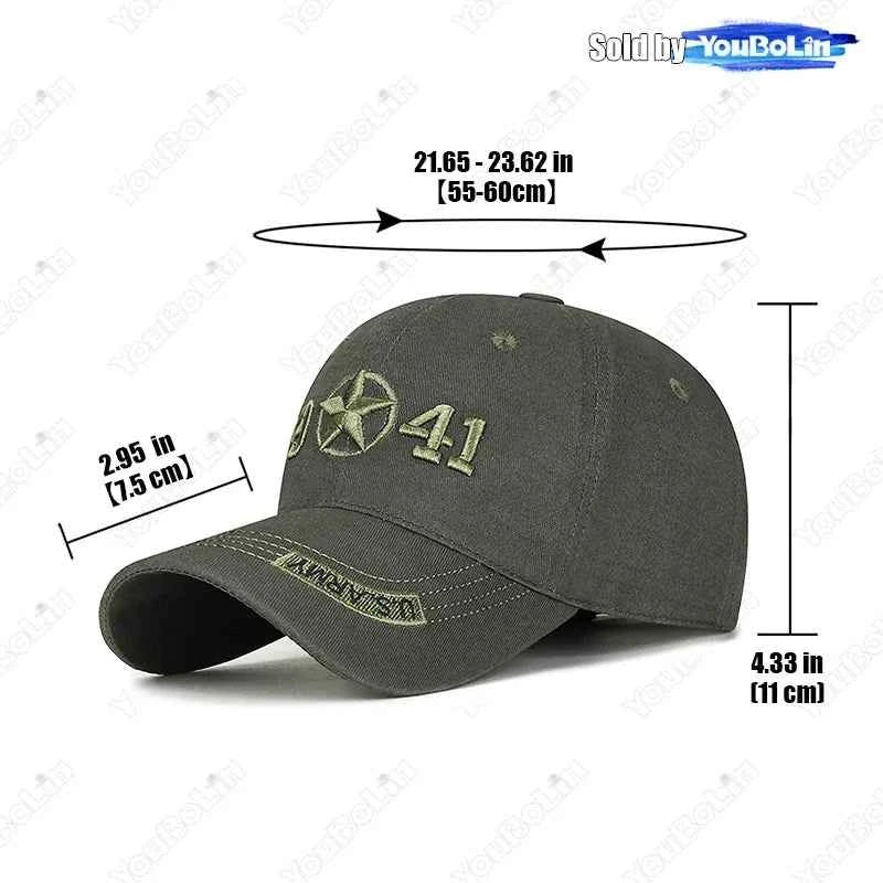 Military Style 1941 Embroidered Baseball Cap Sun Hat Trucker Hat- Adjustable Army Dad Hat for Men, Vintage Tactical Design