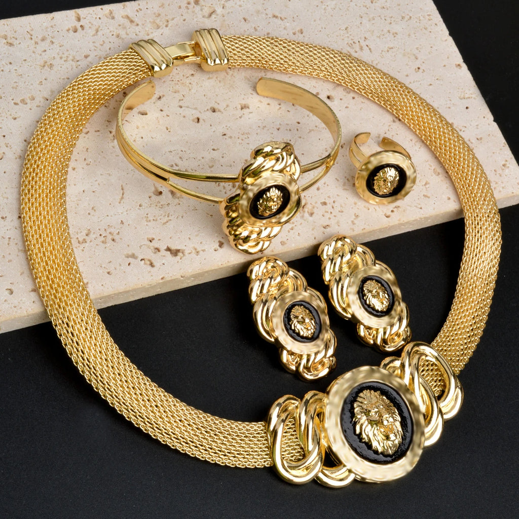 Premium Dubai Gold Plated Jewelry Set - Lion Design