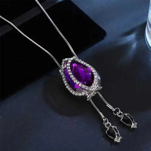 Luxury Crystal Flower Long Sweater Necklace - Elegant Pendant