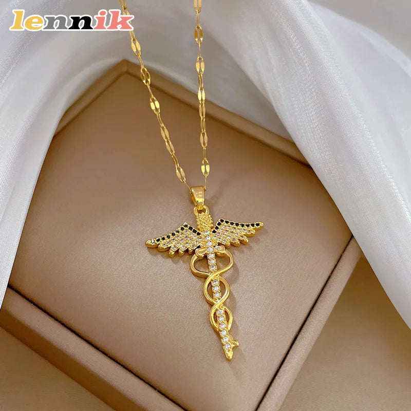 Rotating Angel Scepter Necklace - Luxury Titanium Jewelry