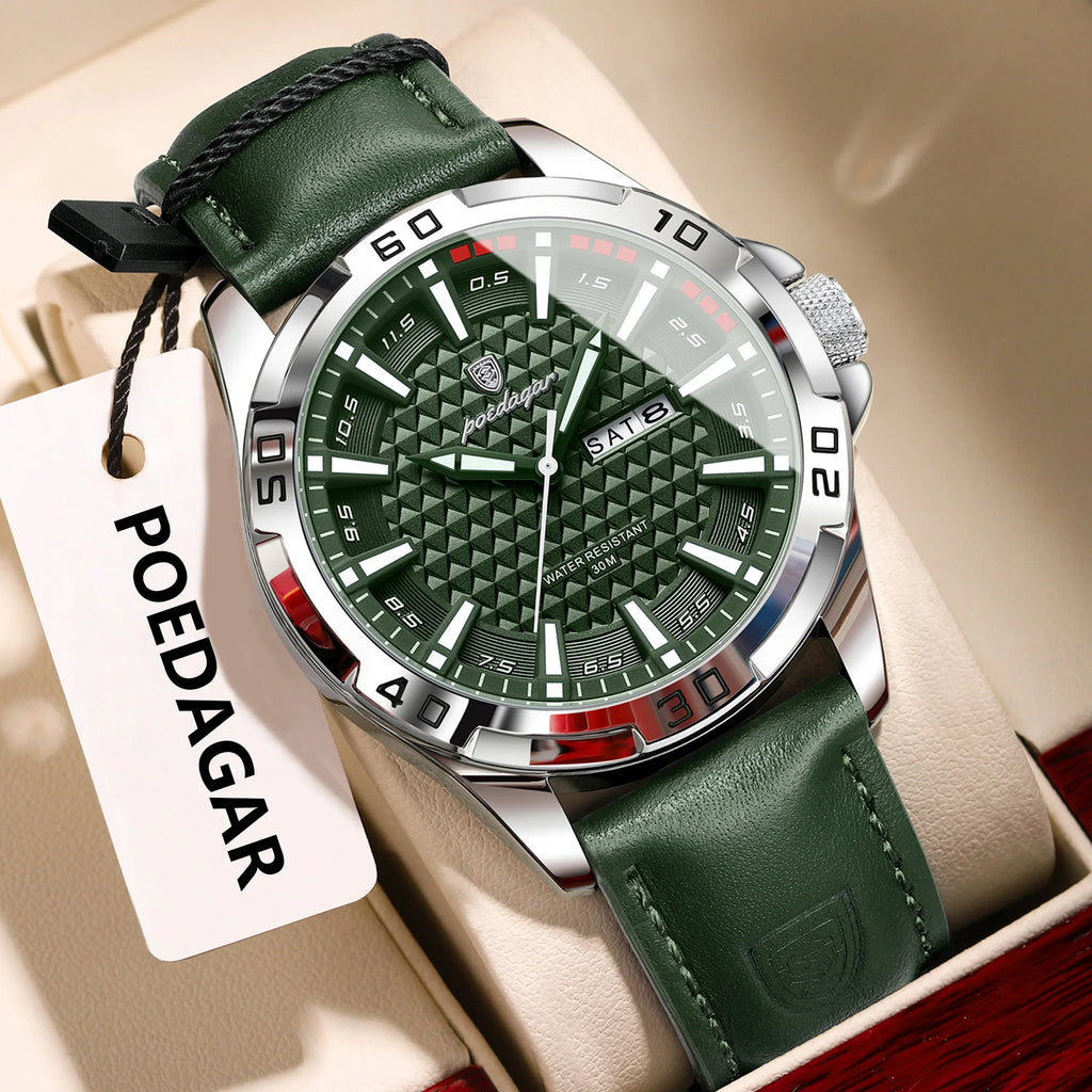 Luxury Men's Quartz Watch - Waterproof Leather Wristwatch