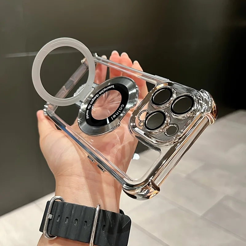 Luxury Plating Magnetic Phone Case with Ring Holder Stand