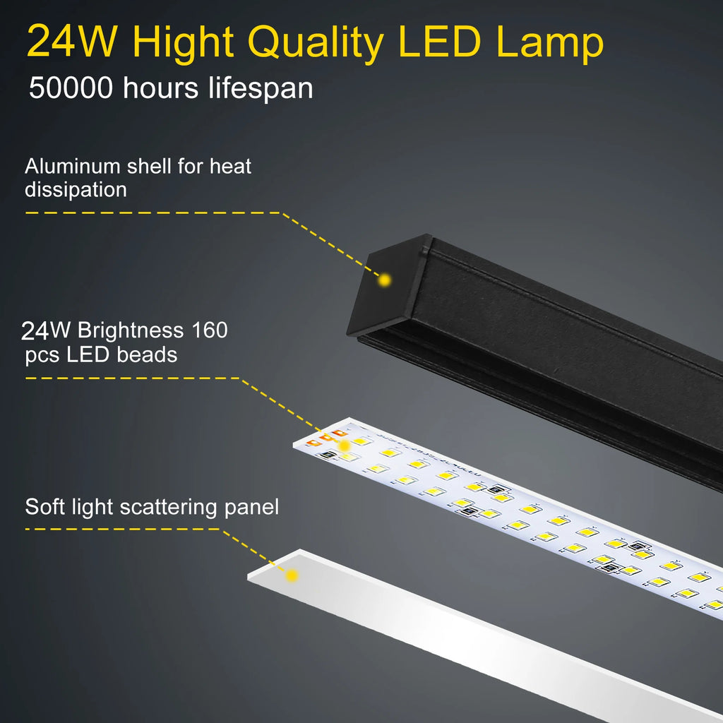Premium LED Desk Lamp with Clamp - Auto Dimming & Bright