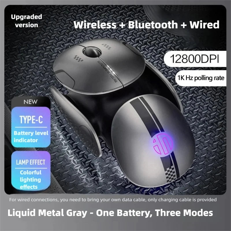 Silent Wireless Gaming Mouse - Rechargeable, Metal Base, Bluetooth 5.0