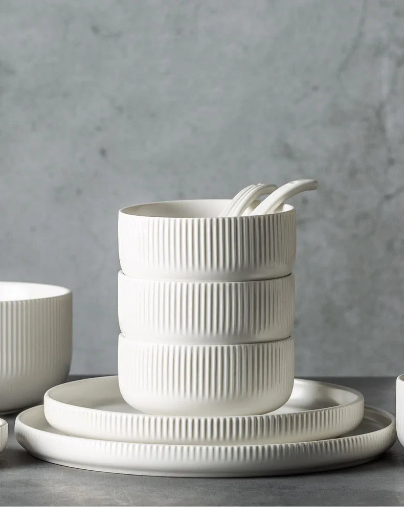 Premium Ceramic Dinnerware Set - Matte Glazed Japanese Style