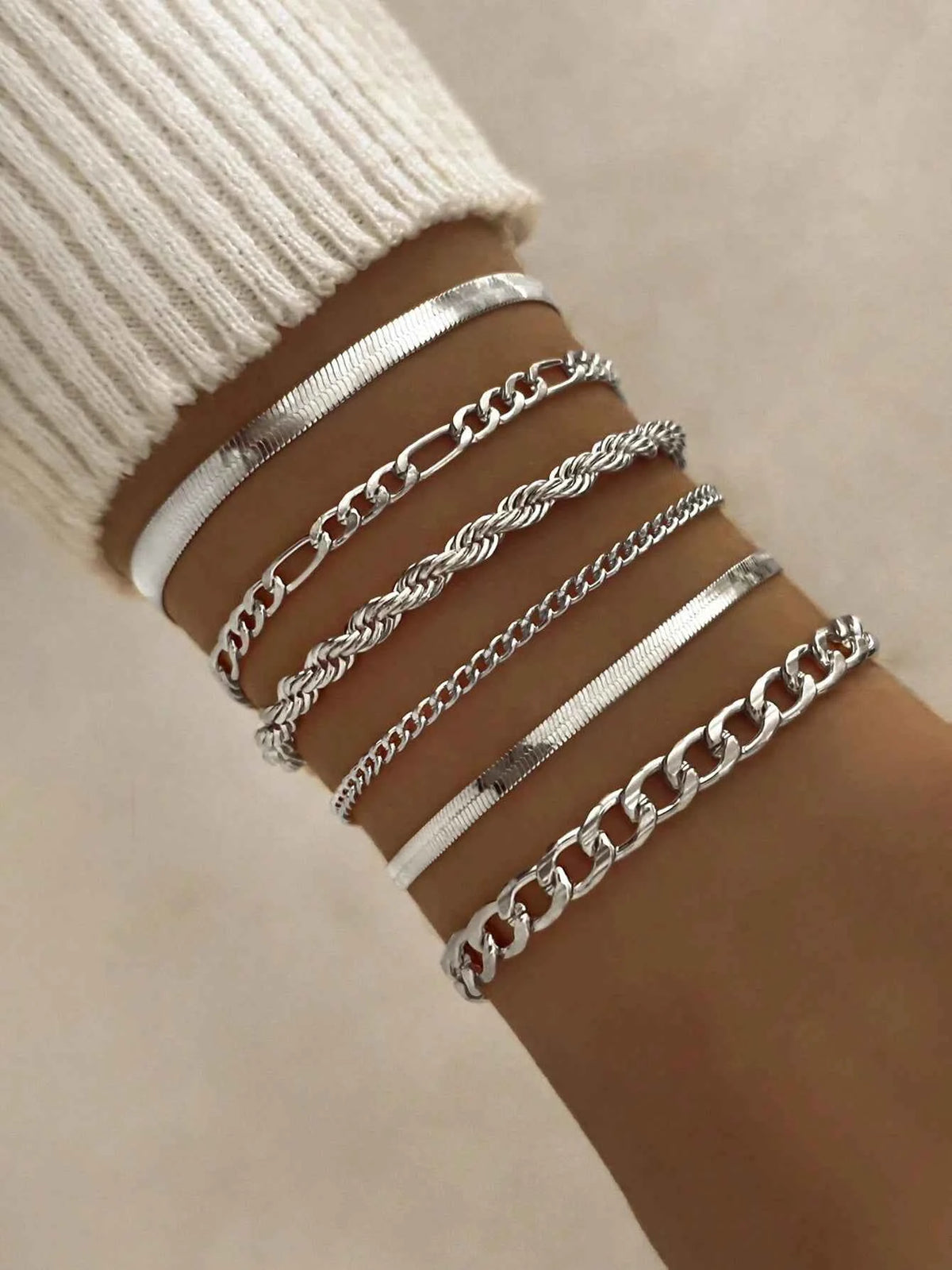 Luxury Gold Chain Bracelet Set - 6 Piece Zircon Bangles