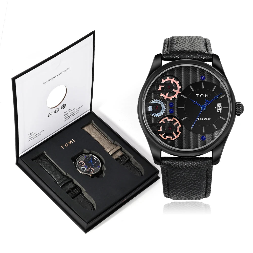 Luxury Business Mens Quartz Watch with Detachable Straps