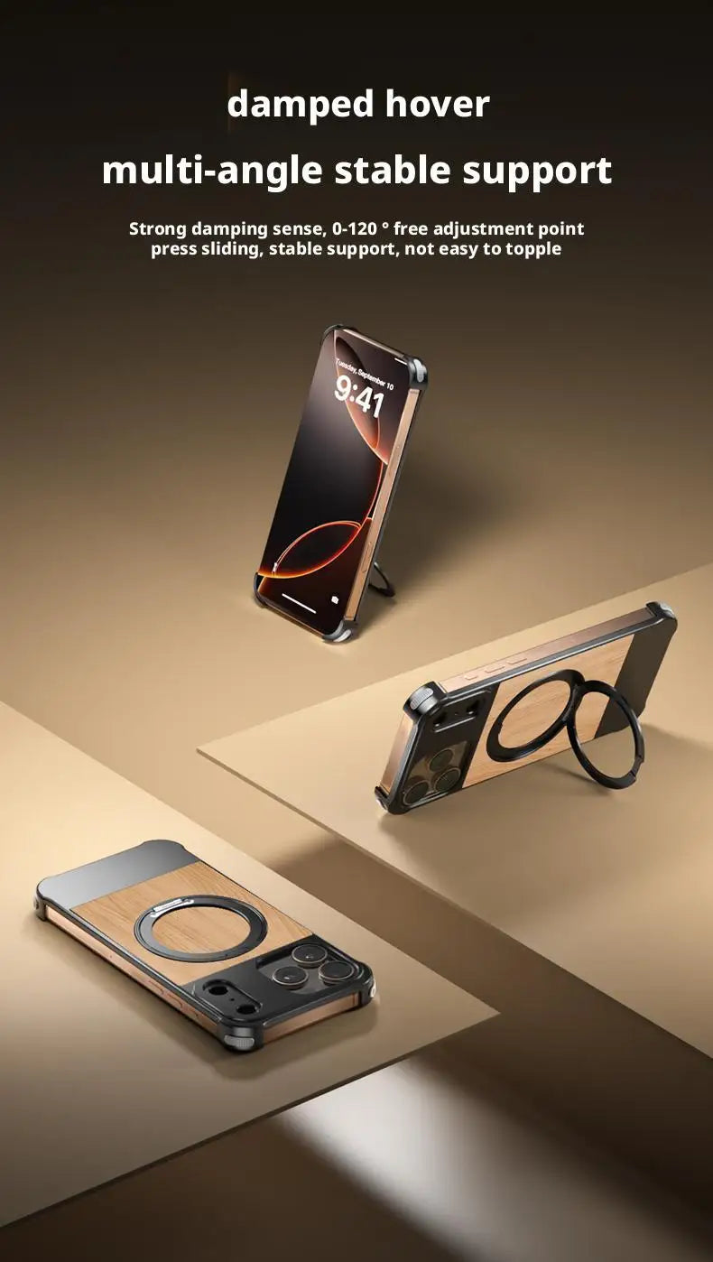 Premium iPhone Rotating Case - Metal & Leather Grain