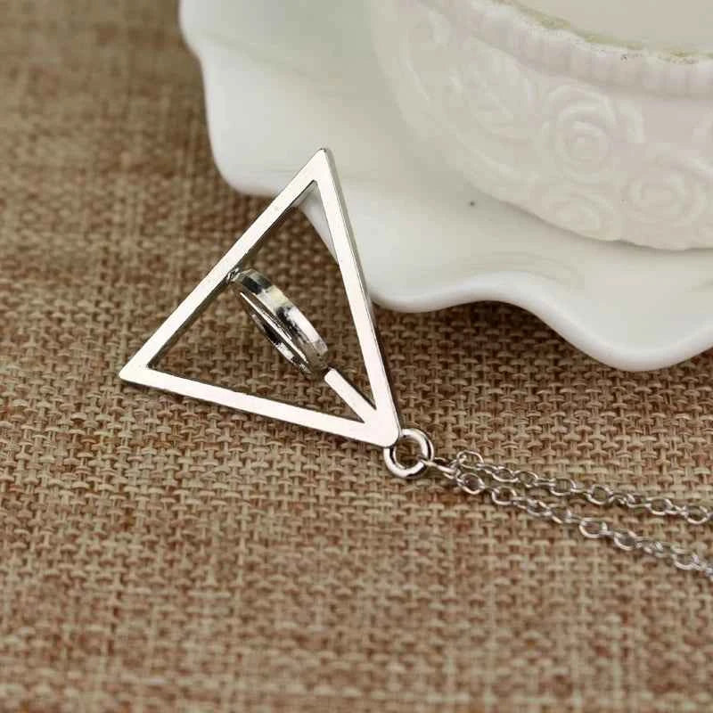 Elegant Deathly Hallows Triangle Rotatable Pendant Necklace