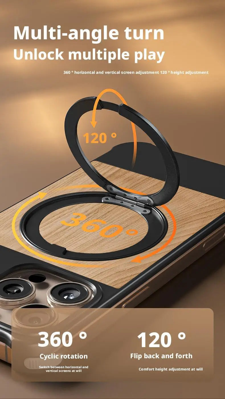 Premium iPhone Rotating Case - Metal & Leather Grain