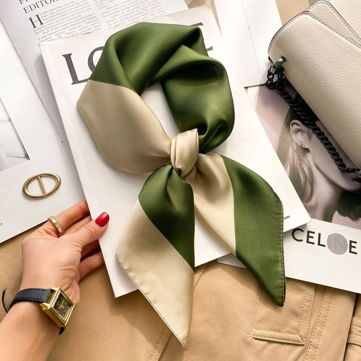 Luxury Silk Scarf - 70x70cm Square Shawl & Headband