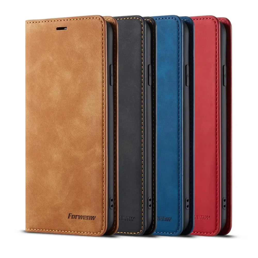 Premium Suede Leather iPhone Wallet Case - Magnetic Flip Cover
