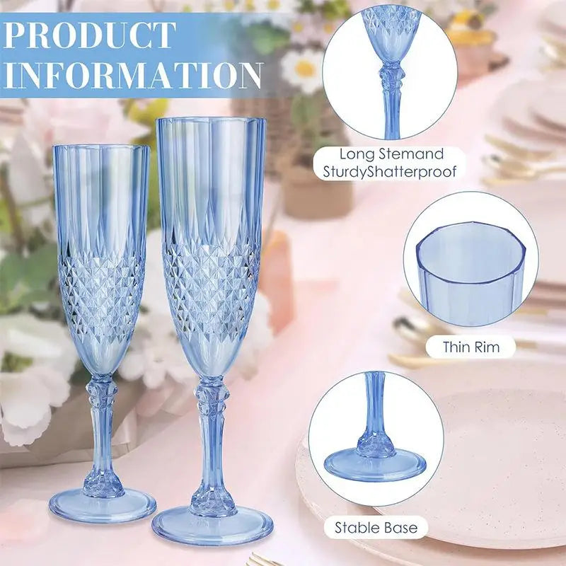 Elegant Champagne Goblet Set - Crystal-clear, high-stem wine glasses in blue, green, pink, and transparent