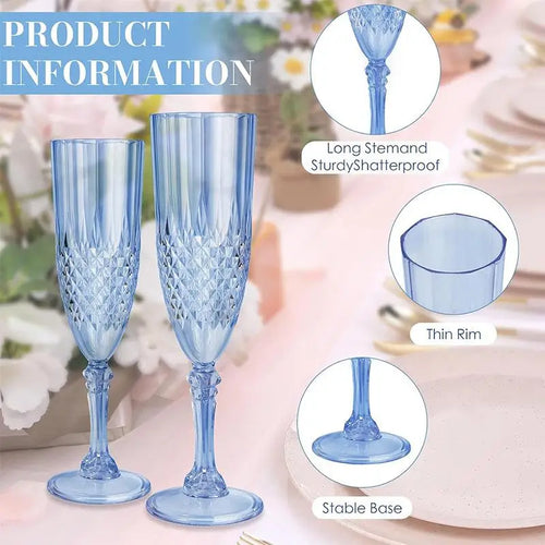 Elegant Champagne Goblet Set - Crystal-clear, high-stem wine glasses in blue, green, pink, and transparent