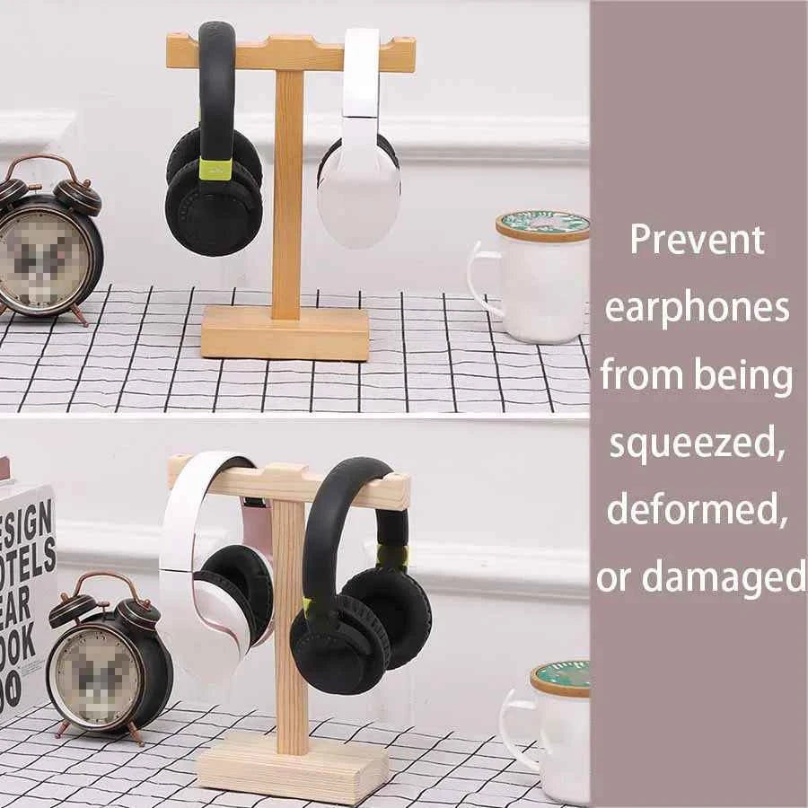 Solid Wood Headphone Stand, Headphone Headset Hanger Display Stand, Universal Noise Reduction Headphone Stand Wall Mount**