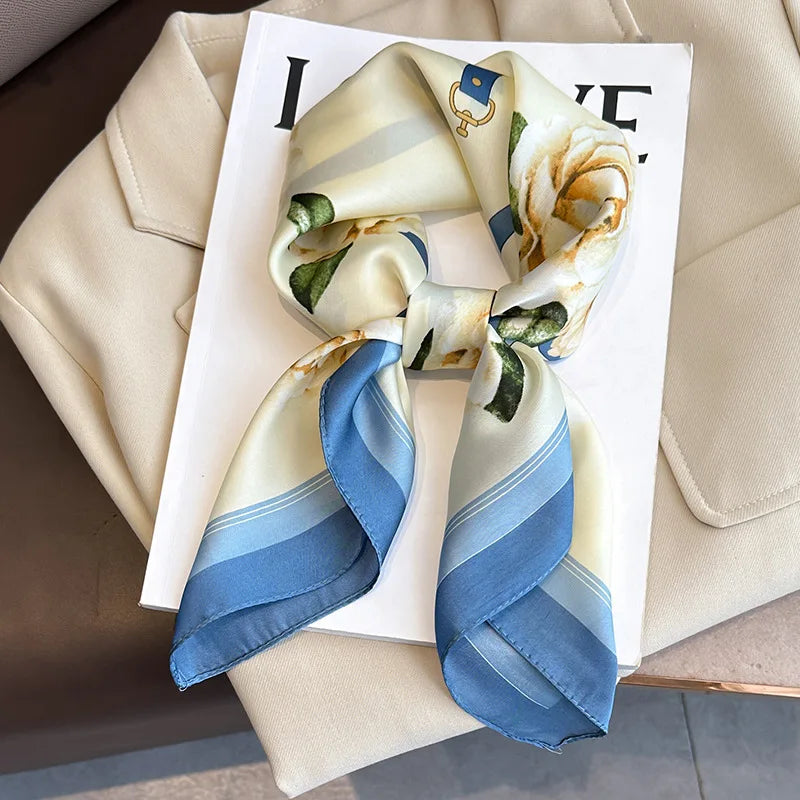 Luxury Silk Scarf - 70x70cm Square Shawl & Headband