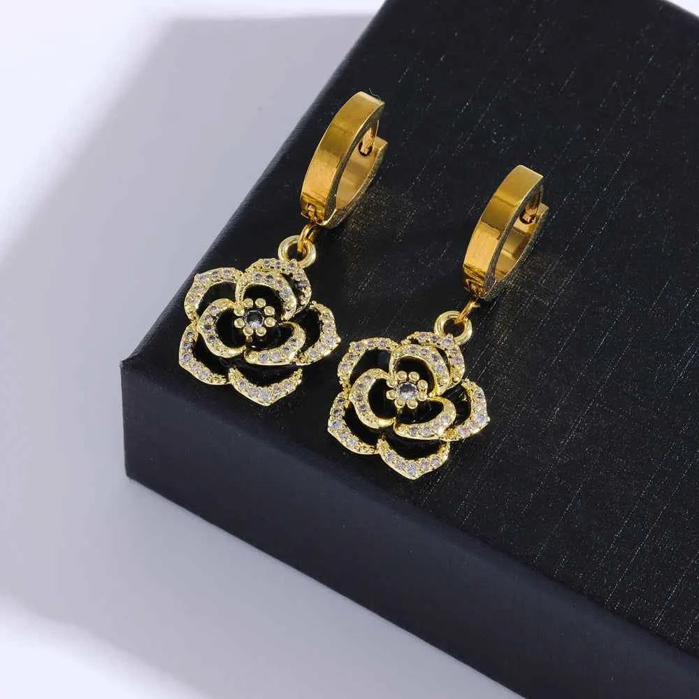 Luxury 18K Gold Plated Black Rose Jewelry Set