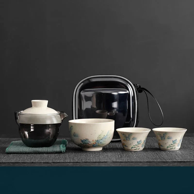 Elegant Portable Travel Tea Set - Hand-painted Ceramic Teaware