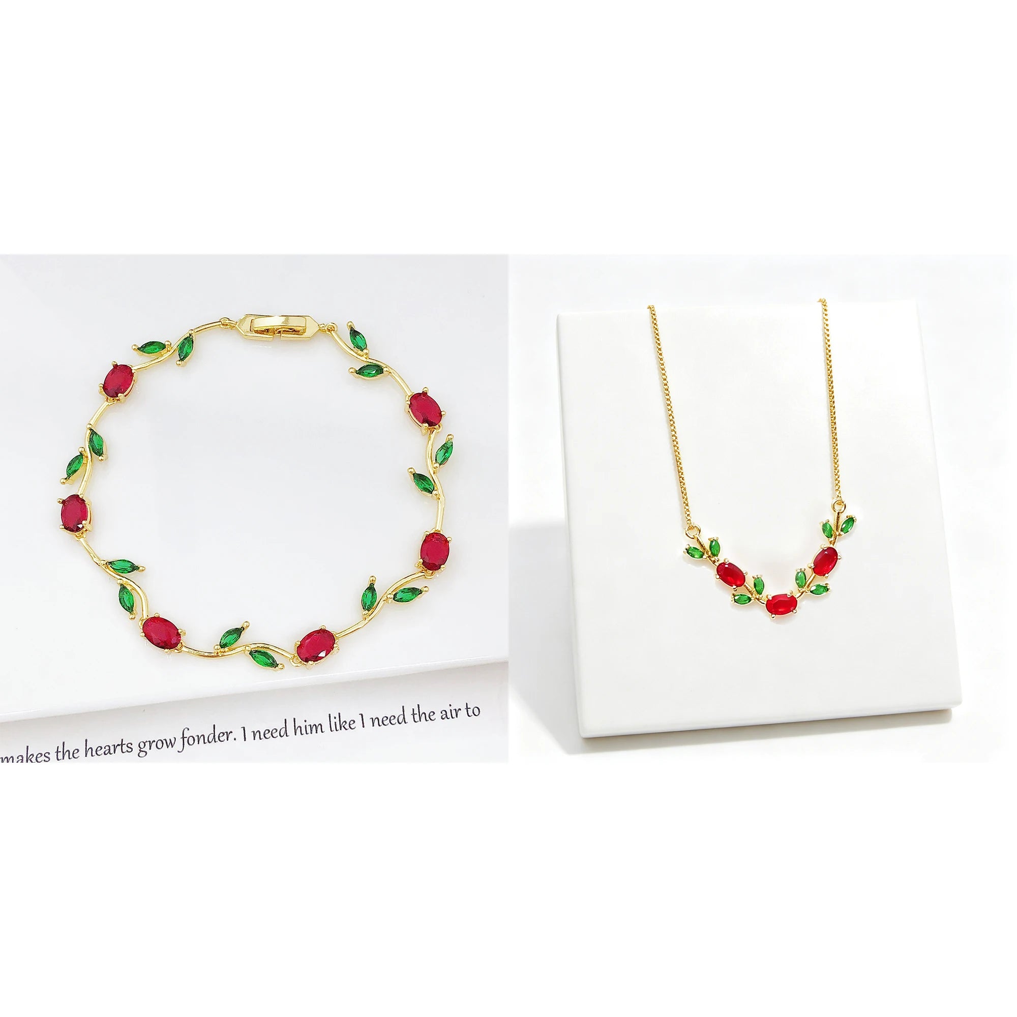 Elegant Crystal Leaf Jewelry Set - Premium Necklace & Bracelet