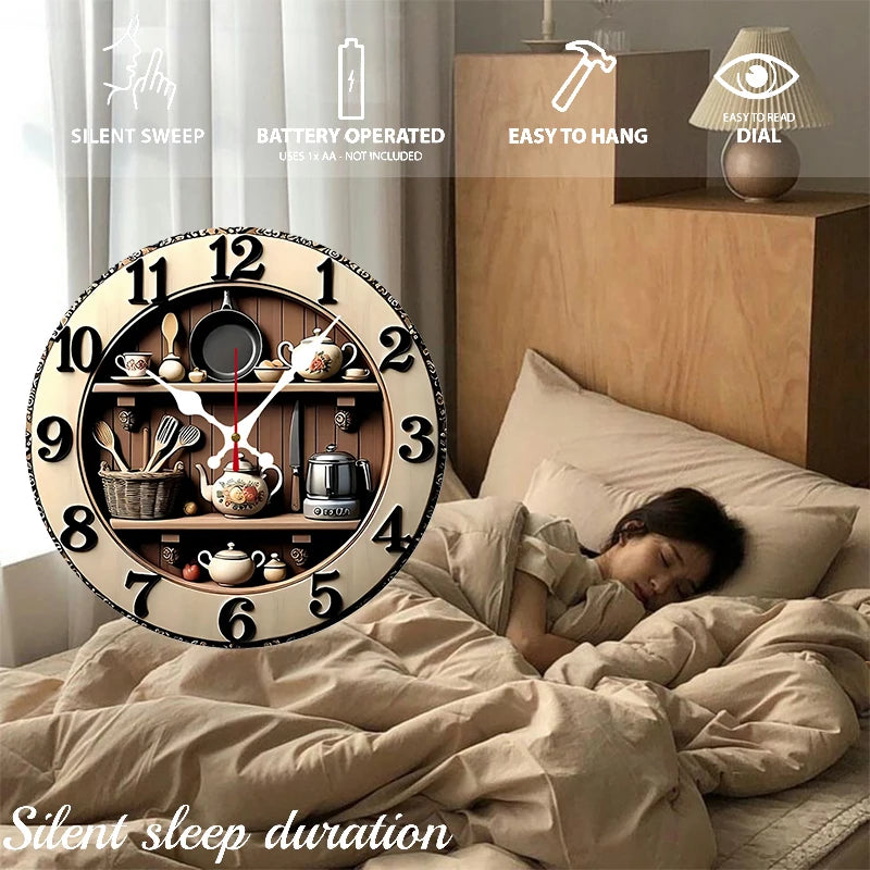 Elegant Wooden Kitchen Wall Clock - Silent & Decorative