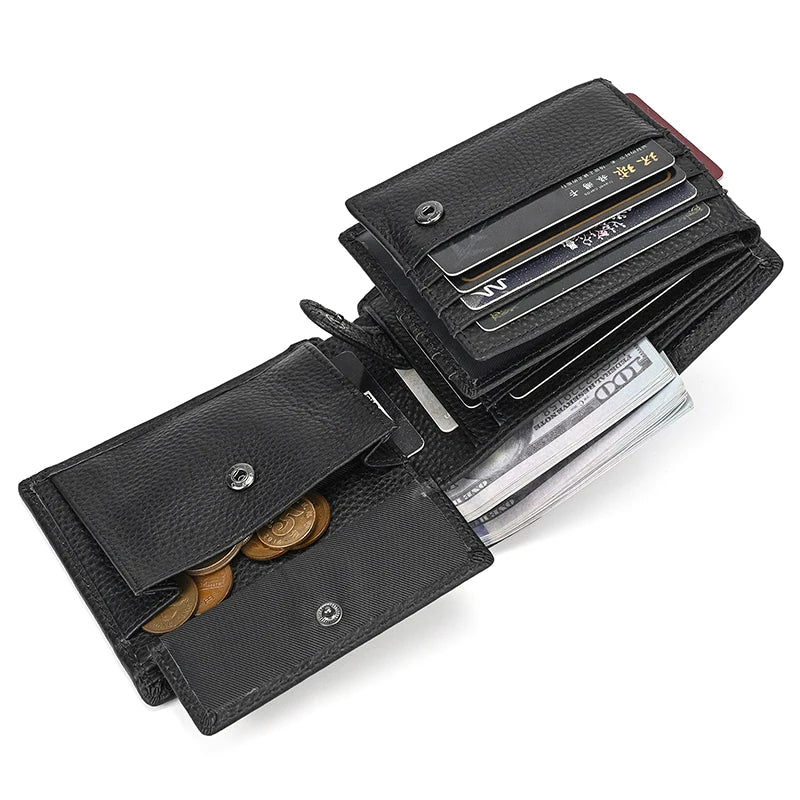 Premium Cow Leather Short Wallet - Unisex Hasp Clutch